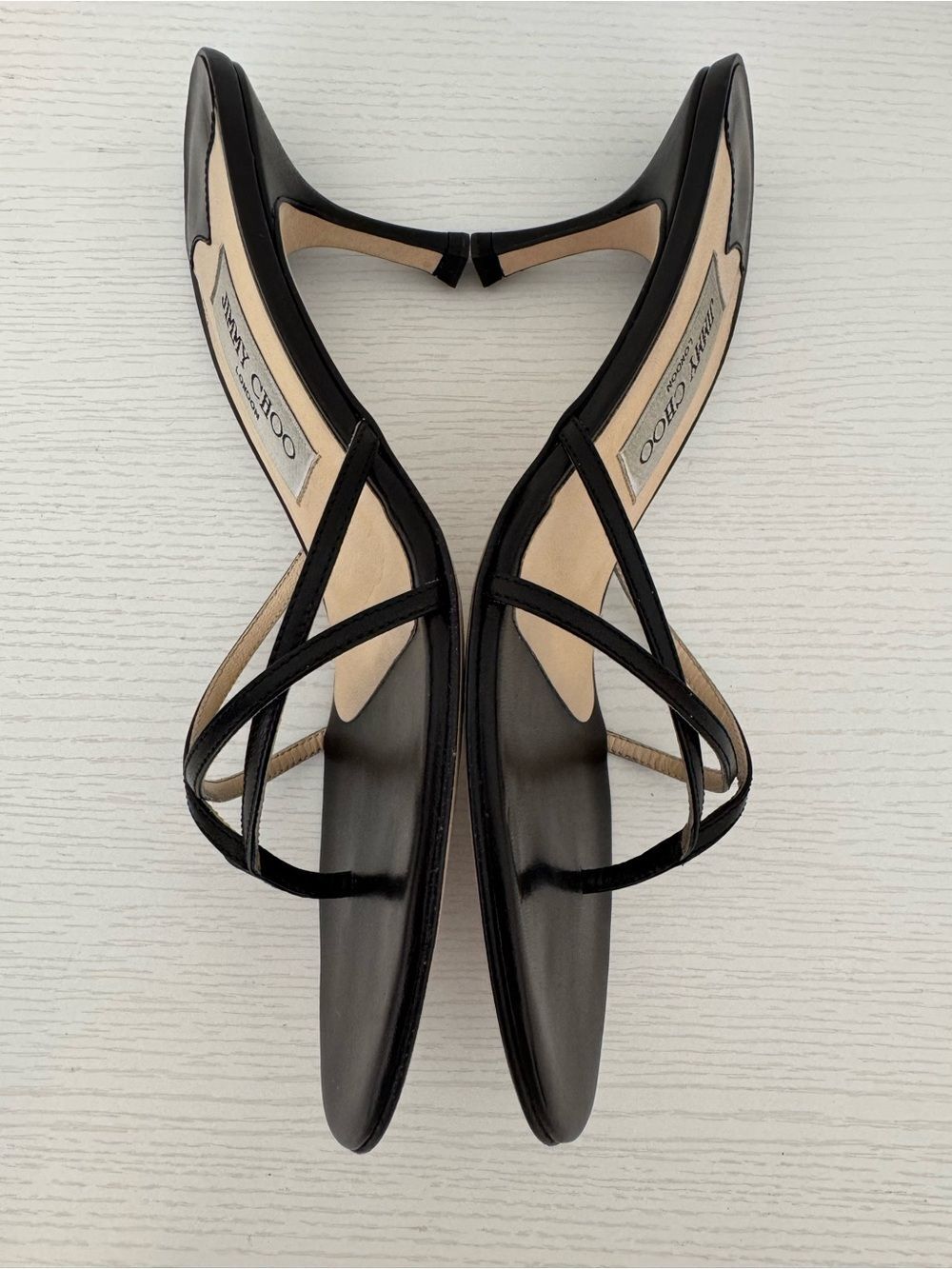 Jimmy Choo Black Leather Strappy Open-Toe Heels - Picture 3 of 6